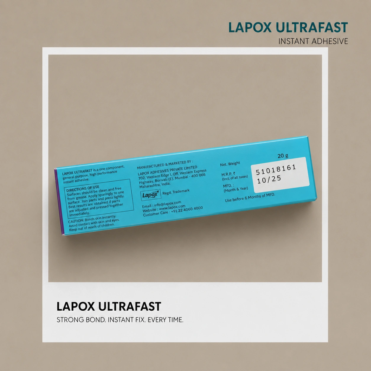 Lapox Ultrafast Instant Adhesive – Fast Setting Cyanoacrylate Glue (20g) - Image 2