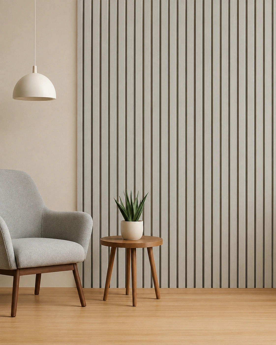 Premium Light Grey WPC Fluted Louvers Panel – LW151 | 9.5 ft x 6 in | 23mm Thickness - Image 3