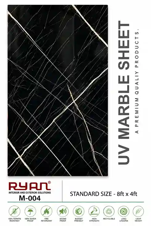 Black Gold Marble UV Marble Sheet | Premium High-Gloss Decorative Wall Panel | 8ft x 4ft - Image 2