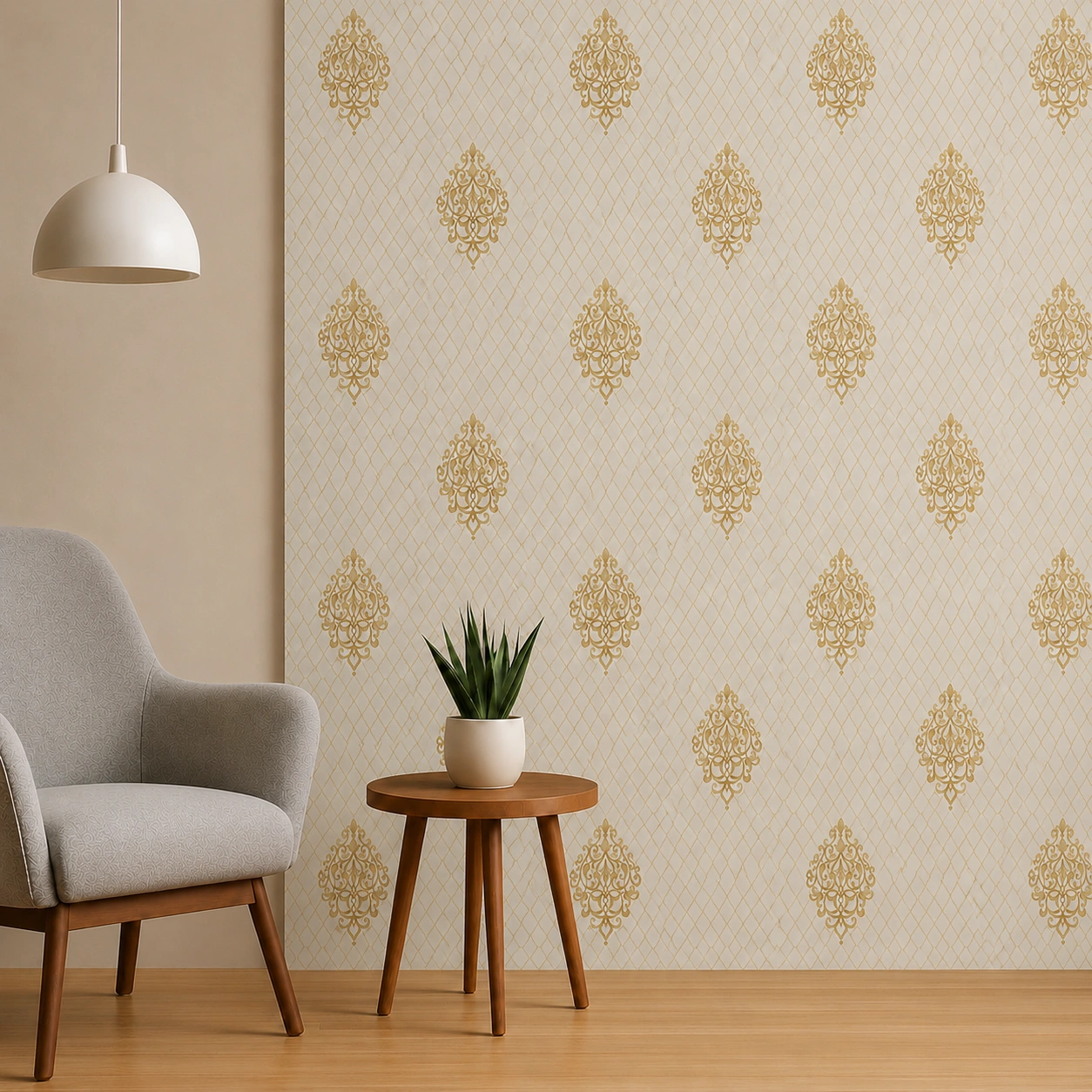 PVC Decorative Wall Panel SH9350 | Premium White & Gold Damask Finish | 10ft x 10inch - Image 2