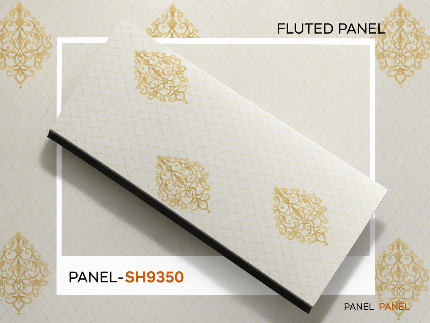 PVC Decorative Wall Panel SH9350 | Premium White & Gold Damask Finish | 10ft x 10inch