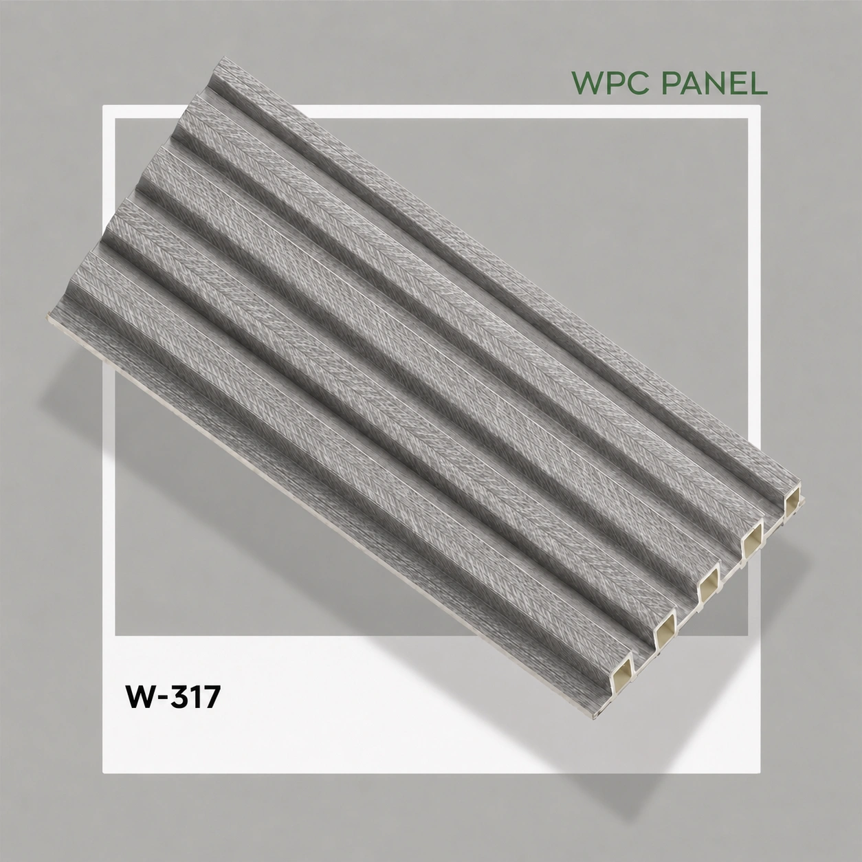 Premium Ash Grey Wood Grain WPC Fluted Louver Panel – W317 | 9.5 ft x 6 in | 23 mm Thick Premium Ash Grey Wood Grain WPC Fluted Louver Panel – W317 | 9.5 ft x 6 in | 23 mm Thick