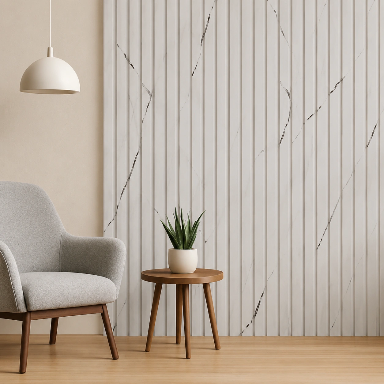Premium White Marble WPC Fluted Louver Panel – W-352 | 9.5 ft x 6 in | 23 mm Thick - Image 2