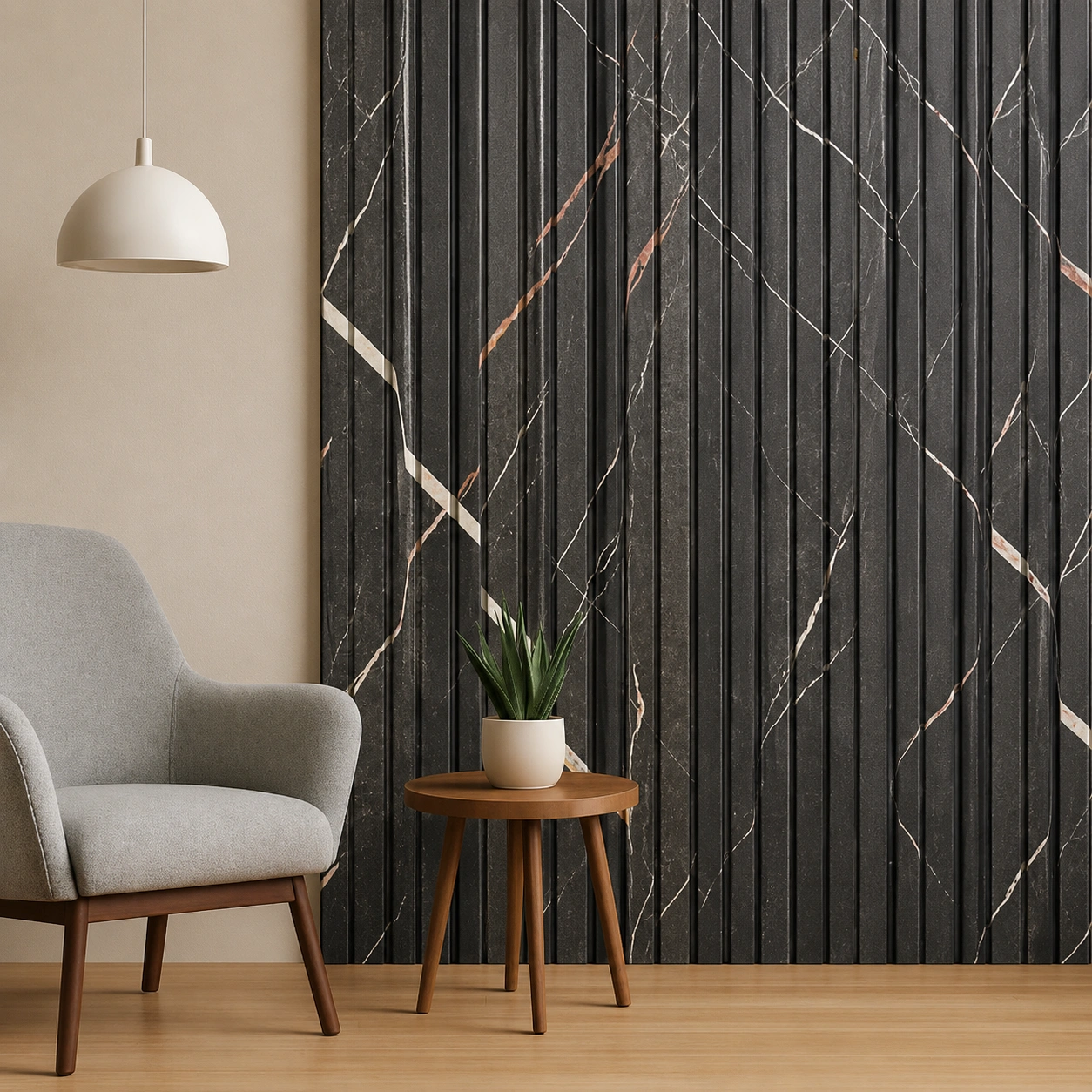 Premium Black Marble Finish WPC Fluted Louver Panel – W-356 | 9.5 ft x 6 in | 23 mm Thick Premium Black Marble Finish WPC Fluted Louver Panel – W-356 | 9.5 ft x 6 in | 23 mm Thick - Image 2