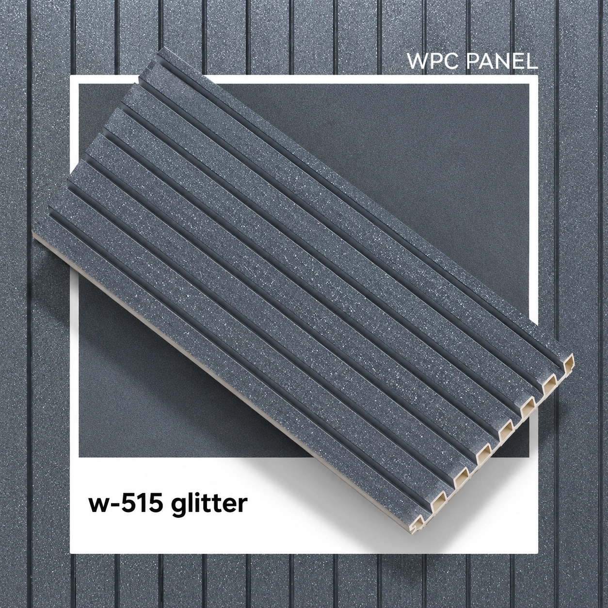 Imported Charcoal Glitter WPC Fluted Louver Panel – W-515 Glitter | 9.5 ft x 6 in | 17 mm Thick