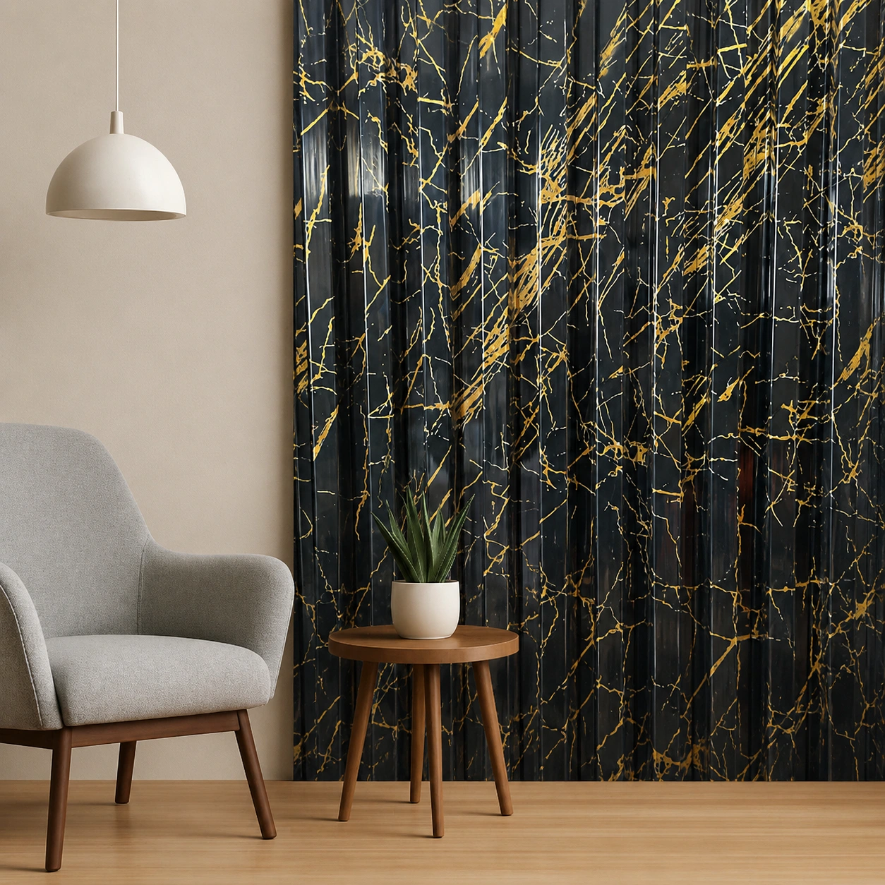 Premium Black Marble Finish WPC Fluted Louver Panel – WGL162 | 9.5 ft x 6 in | 23 mm Thick - Image 2