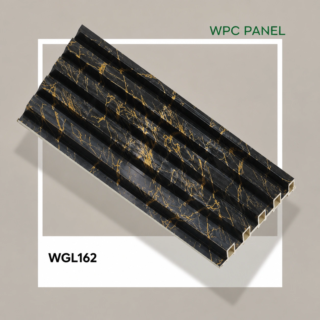 Premium Black Marble Finish WPC Fluted Louver Panel – WGL162 | 9.5 ft x 6 in | 23 mm Thick