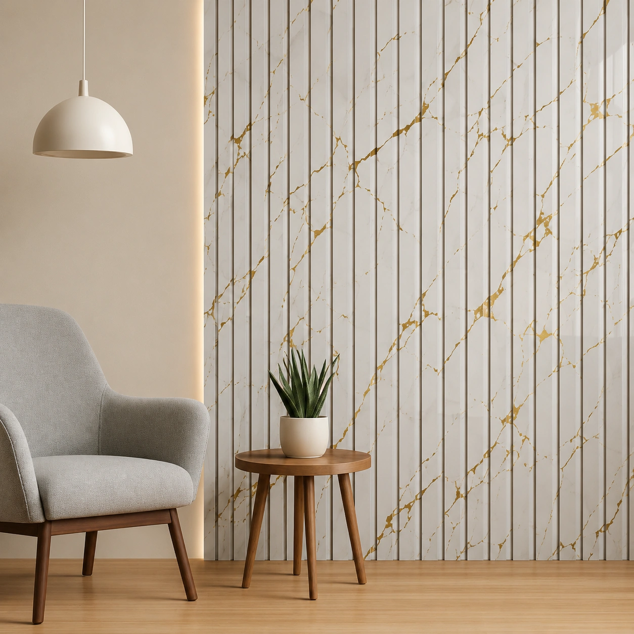 Premium White Marble Finish WPC Fluted Louver Panel – WGL161 | 9.5 ft x 6 in | 23 mm Thick - Image 2